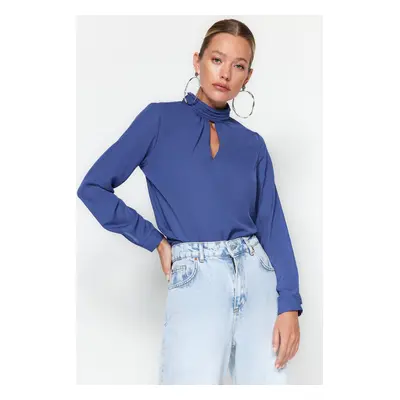 Trendyol Navy Blue High Collar Woven Blouse