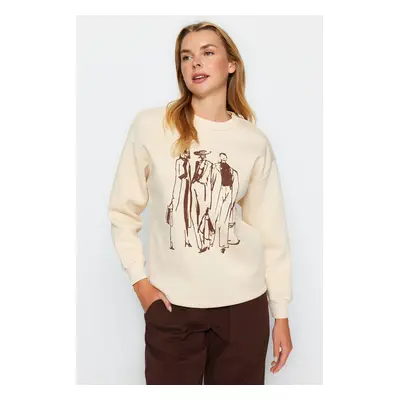 Trendyol Stones Regular / Regular Printed Crew Neck Thick / Fleece Inside Knitted Sweatshirt