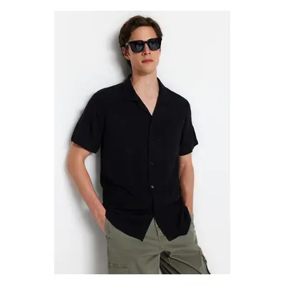 Trendyol Black Regular Regular Fit Open Collar 100% Viscose Short Sleeve Summer Shirt