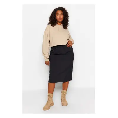 Trendyol Curve Black Parachute Midi Woven Skirt