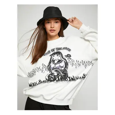 Koton Anime Sweatshirt Oversize Crew Neck Long Sleeve Fleece Inner