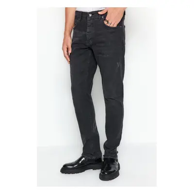 Trendyol Anthracite Slim Fit Rake Destroyed Jeans Jeans