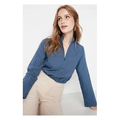 Trendyol Blue Woven Stand Up Blouse