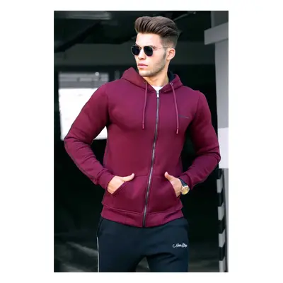 Madmext Claret Red Men's Zippered Hoodie Sweatshirt