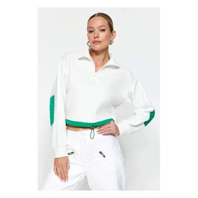 Trendyol Ecru Crop Parachute Detail Polo Neck Zipper Stopper Fleece Knitted Sweatshirt