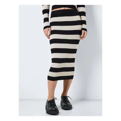 Cream-Black Ladies Striped Sweater Midi Skirt Noisy May Jaz - Ladies