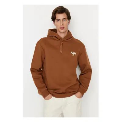 Trendyol Brown Men's Regular/Normal Cut Animal Embroidery Fleece Inside Sweatshirt