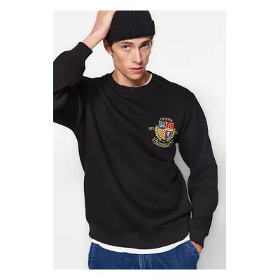 Trendyol Indigo Regular/Regular Fit Crest Embroidered Inner Fleece Cotton Sweatshirt