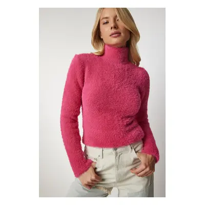 Happiness İstanbul Women's Fuchsia Turtleneck Bearded Knitwear Sweater