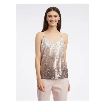 Orsay Beige Women Sequined Top - Women