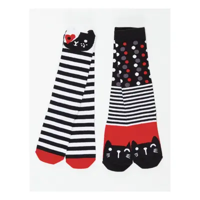 mshb&g Striped Cats Girls Kids Knee High Socks 2-Set