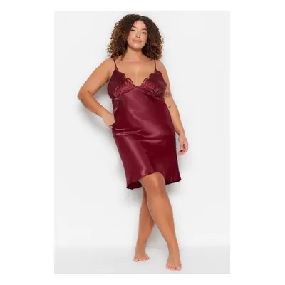 Trendyol Curve Claret Red Satin Nightgown with Woven Lace