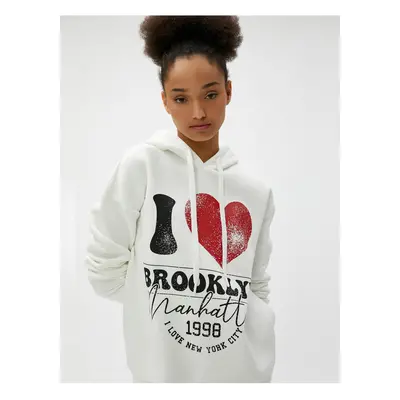 Koton Hooded Oversize Sweatshirt College Printed Ribbed