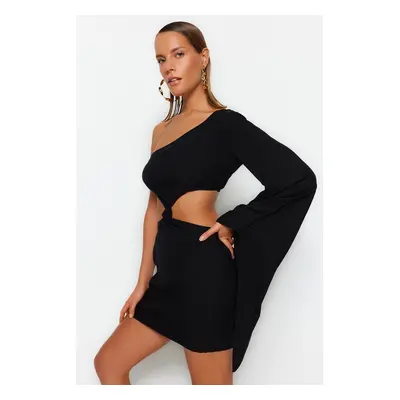 Trendyol Black Fitted Mini Woven Cut Out/Window One-Shoulder Beach Dress