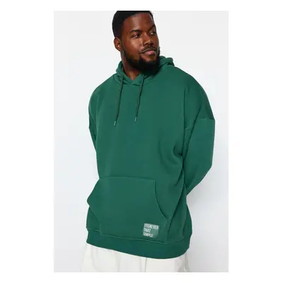 Trendyol Green Plus Size Hooded Labeled Fleece/Warm Sweatshirt