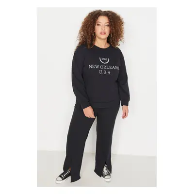 Trendyol Curve Black Crew Neck Printed Knitted Tracksuit Set