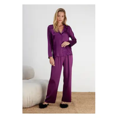 Trendyol Purple Satin Shirt-Pants Woven Pajama Set