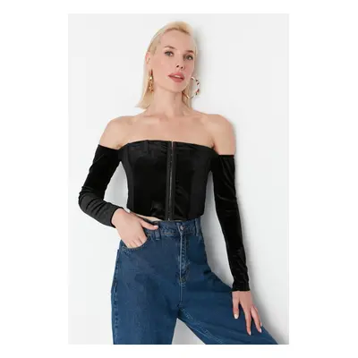 Trendyol Black Carmen Collar Corduroy Blouse