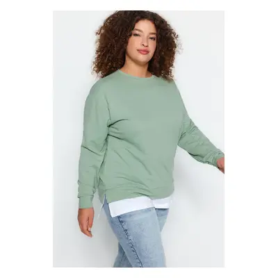 Trendyol Curve Green Bottom T-Shirt Thin Knit with a Look of Dislocation Plus Size Sweatshirt