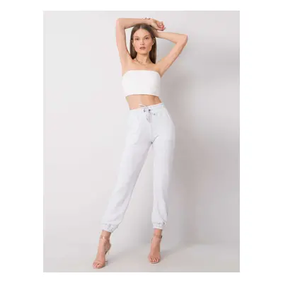 RUE PARIS Light grey melange women's sweatpants