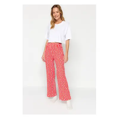 Trendyol Red Cotton Striped Knitted Pajamas Bottoms