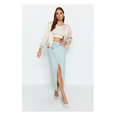 Trendyol Limited Edition Light Blue Asymmetrical Maxi Denim Skirt