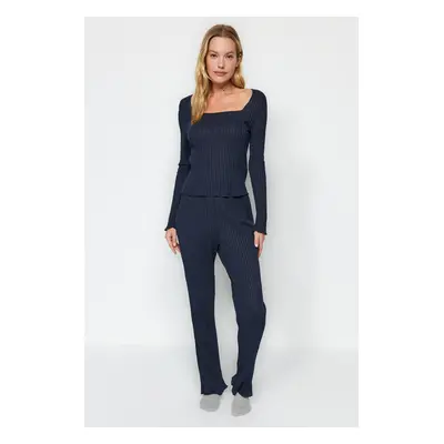 Trendyol Navy Blue Corduroy Knitted Pajamas Set