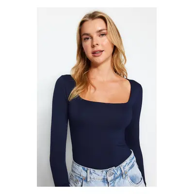 Trendyol Navy Blue Square Neckline Premium Knitted Bodysuit