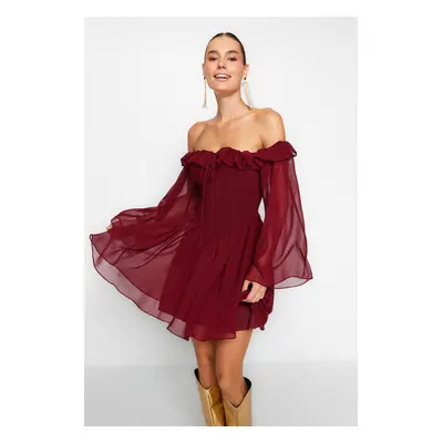 Trendyol bordó deréknyitó/gördeszkás bélelt flounce sifon elegáns estélyi ruha