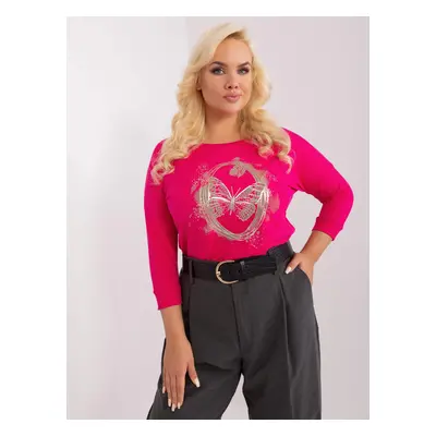 Fuchsia oversized women's blouse with print