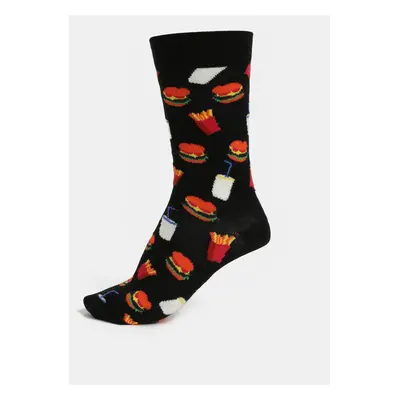 Black Patterned Unisex Socks Happy Socks Hamburger