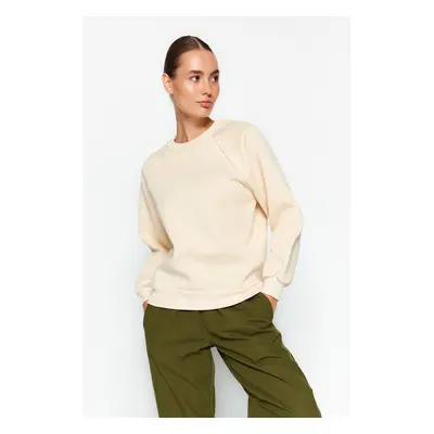 Trendyol Stone Relaxed Basic Raglan Sleeve Crew Neck Knitted Sweatshirt