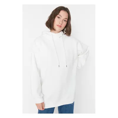 Trendyol Ecru Hooded Oversize Raised Knitted Sweatshirt