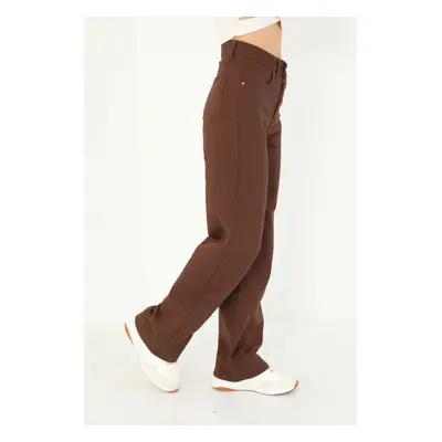 BİKELİFE Women's Brown Wide Leg Palazzo High Waist Trousers