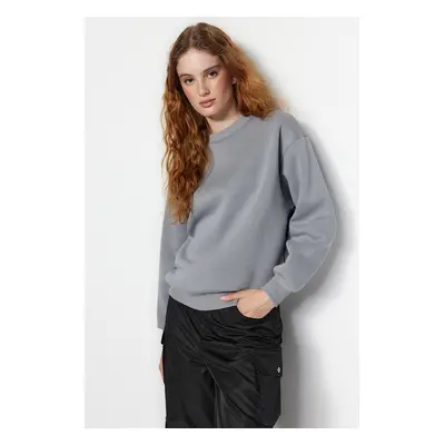 Trendyol Gray Thick Fleece Regular/Normal Fit Crew Neck Basic Knitted Sweatshirt