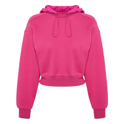 Trendyol Fuchsia Thick Fleece Inner Parachute Hoodie. Relaxed Cut Crop Knitted Sweatshirt