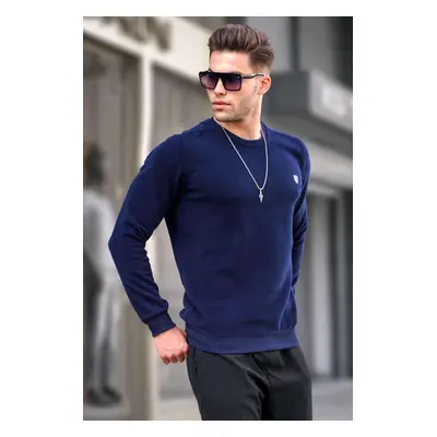 Madmext Light Navy Blue Crew Neck Regular Fit Basic Sweatshirt