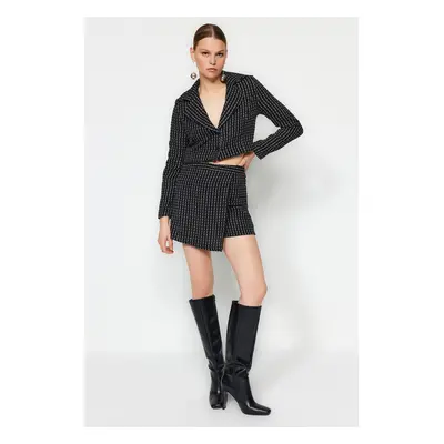 Trendyol Black Crop Silvery Tweed Woven Blazer Jacket