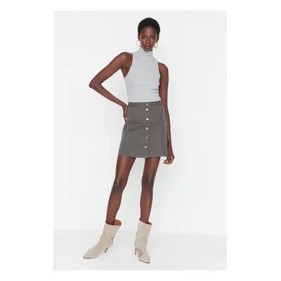 Trendyol Gray Button Detailed Mini Woven Skirt