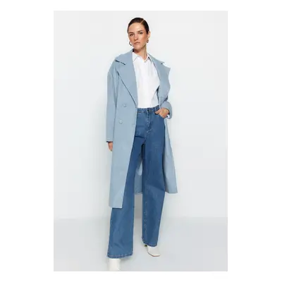 Trendyol Blue Oversize Wide Cut Long Wool Cachet Coat