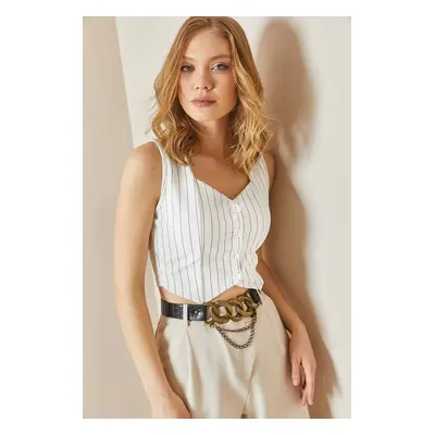 XHAN White Striped Crop Vest