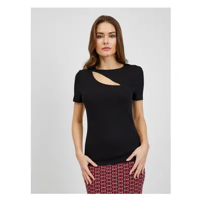 Black Women's Ribbed T-shirt with Neckline ORSAY - Women