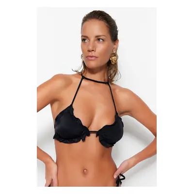 Trendyol Black háromszög fodros bikini felső