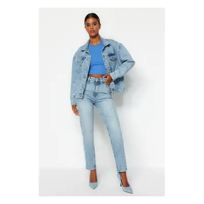 Trendyol Light Blue High Derék Slim Mom farmer