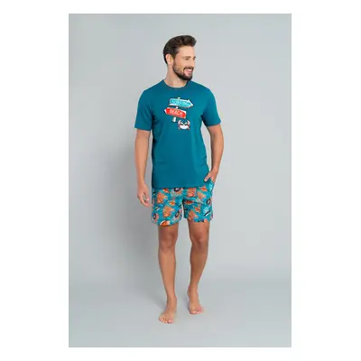 Men's Crab pyjamas, short sleeves, shorts - blue-green/print