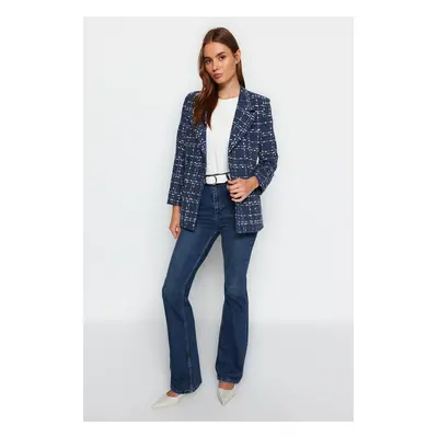 Trendyol Navy Tweed Regular Woven Plaid Blazer Jacket