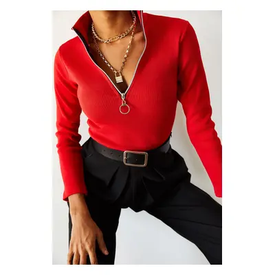 XHAN Women's Red Camisole Zipper Blouse