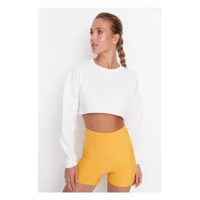 Trendyol Ecru Super Crop Fleece Knitted Sports Sweatshirt