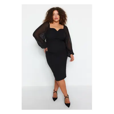 Trendyol Curve Black Plain Bodycone Mini szőtt Plus size ruha