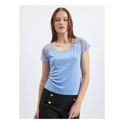 Blue women's T-shirt with lace ORSAY